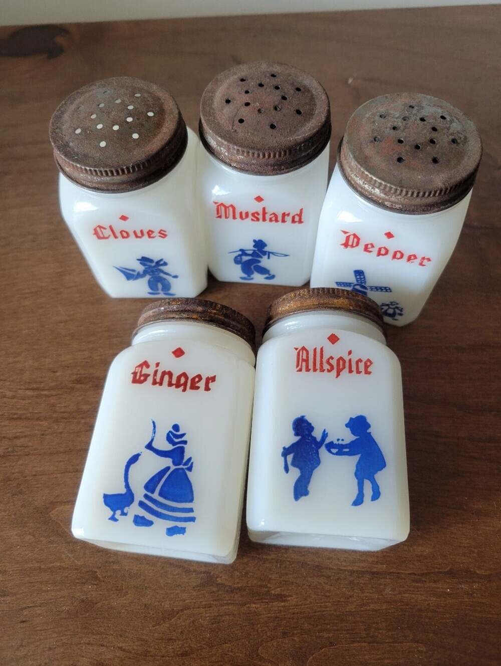 Vintage Milk Glass Spice Shakers Dutch Hazel Atlas